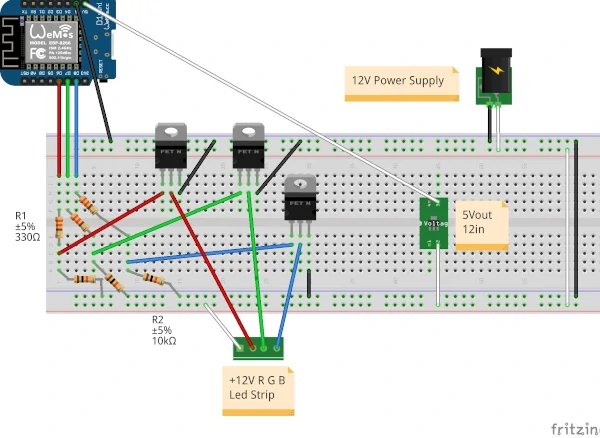 Wiriing diagramr of WiFi controlled LED strip