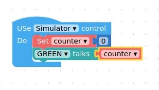 blocks to make green monster say variable Blockly for Webduino