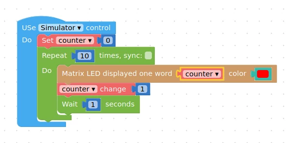 web:bit board counts to 9 Blockly for Webduino